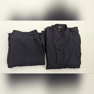 Eileen Fisher Woman's  Blazer Size S / Pants Size M %100 Linen Dark Blue